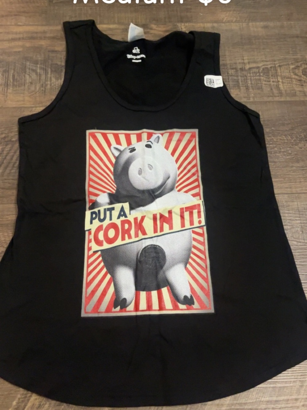 Toy Story Black Graphic Tank Top with 'Put a Cork In It' Pig Design
